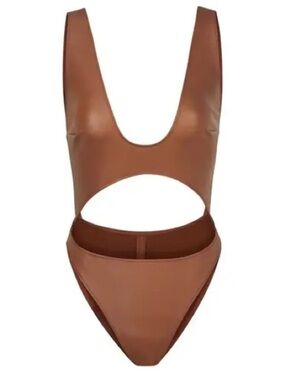 Skims Wet Jersey Cutout One Piece Swimsuit Bodysuit Copper 2XL NWT